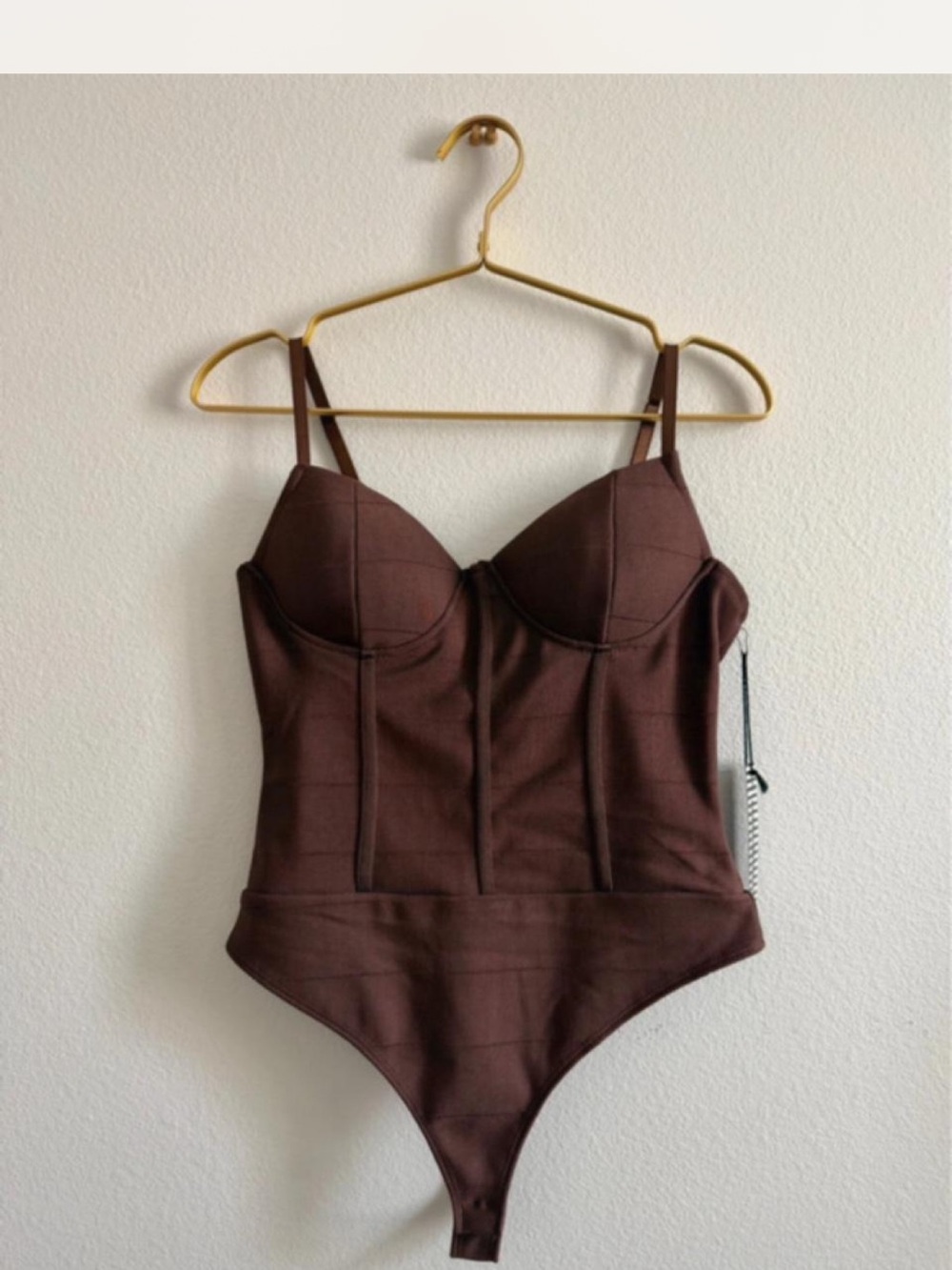 Haute Monde Brown Structured One-Piece Bodysuit